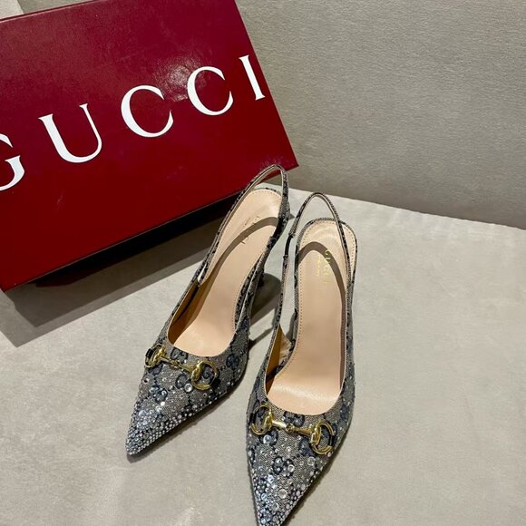 Gucci Women's Black Suede Peep-Toe Heels - Picture 1 of 9